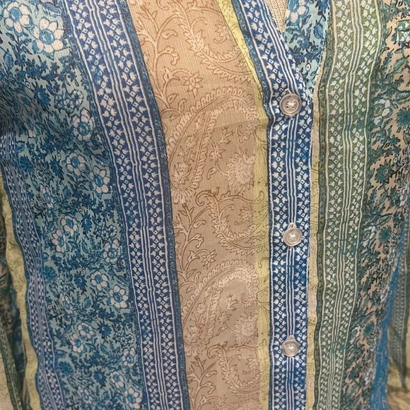NWT!! KUT From The Cloth - Jasmine Chiffon Button-Up Shirt - Blue/Green - XS - Picture 4 of 8